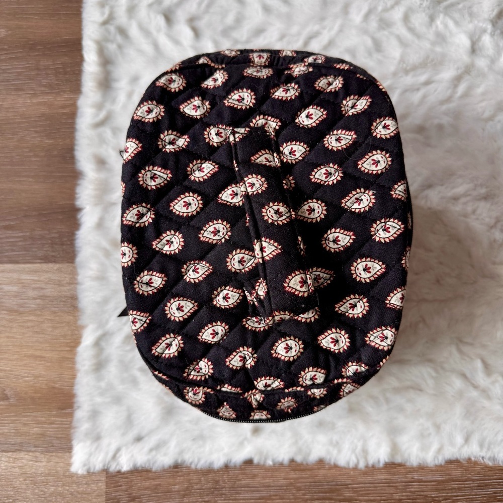 Vera Bradley Black Red Quilted Oval Travel Cosmetic Bag Retired Print - Picture 3 of 7